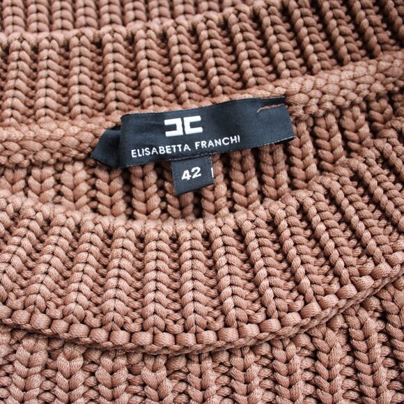 ELISABETTA FRANCHI Maglia cropped brown dress sweater tunic top woven 42 us 6 - Picture 9 of 9